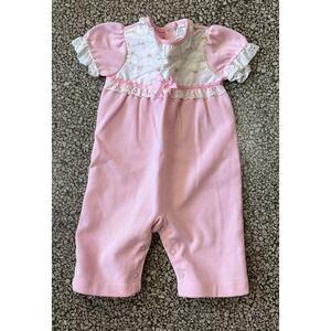 Vintage 70s Baby Girls Romper Carter's Pink White Floral Embroidered Lace 6M
